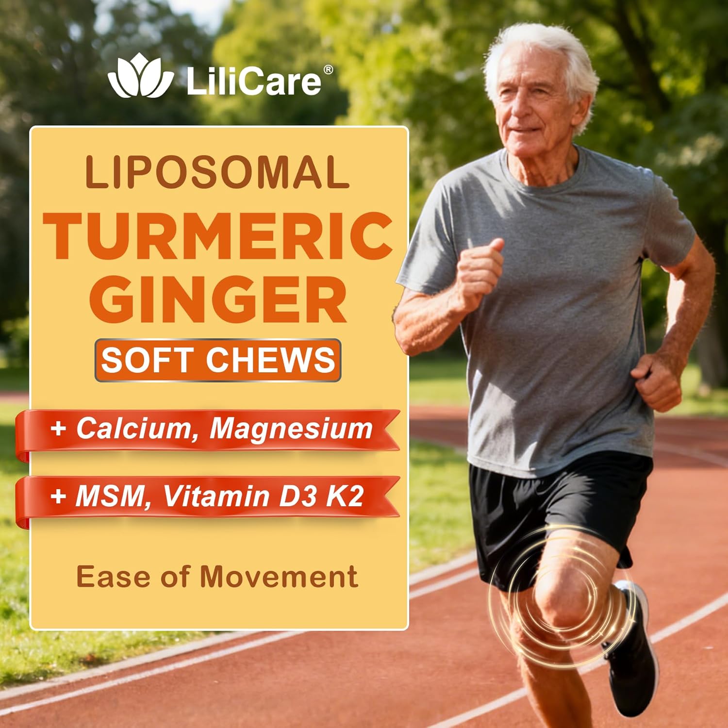 Liposomal Turmeric and Ginger Soft Chews Supplement with Black Pepper, Calcium & Vitamin D3 K2│Ultra High Absorption Liposomal Curcumin + Organic Turmeric Root & Boswellia for Adults, Sugar Free, 60Ct