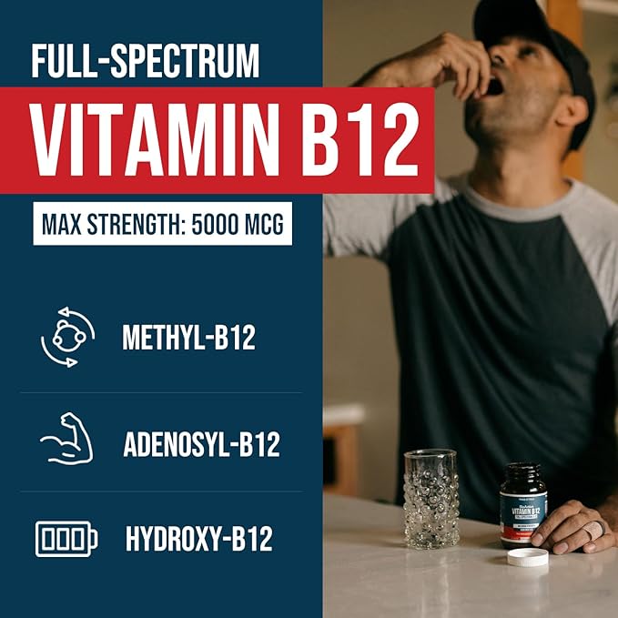 BioActive Vitamin B12 - 5000 mcg, Contains 3 BioActive Forms B12 Plus Methylfolate Cofactor - Methyl and Adenosyl B12 & Hydroxy | Supports Energy, Metabolism & Mood | Vegan, Non-GMO - 2-pack