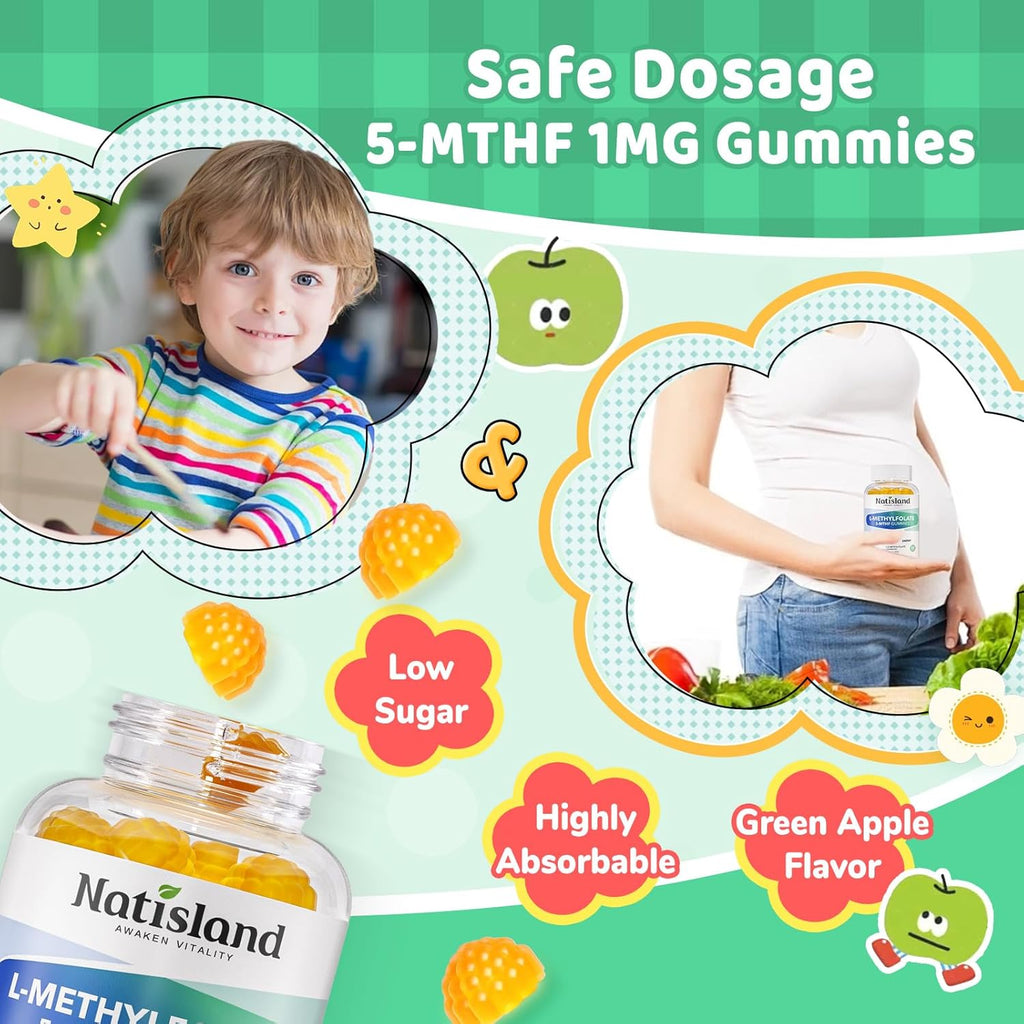 L Methylfolate Gummies, 5-MTHF Gummies for Kids & Adults, Methyl Folate and B12 Supplement, Highly Absorbable MTHFR Supplement, Support Brain Health, Immunity, Kids Growth, 120 CT