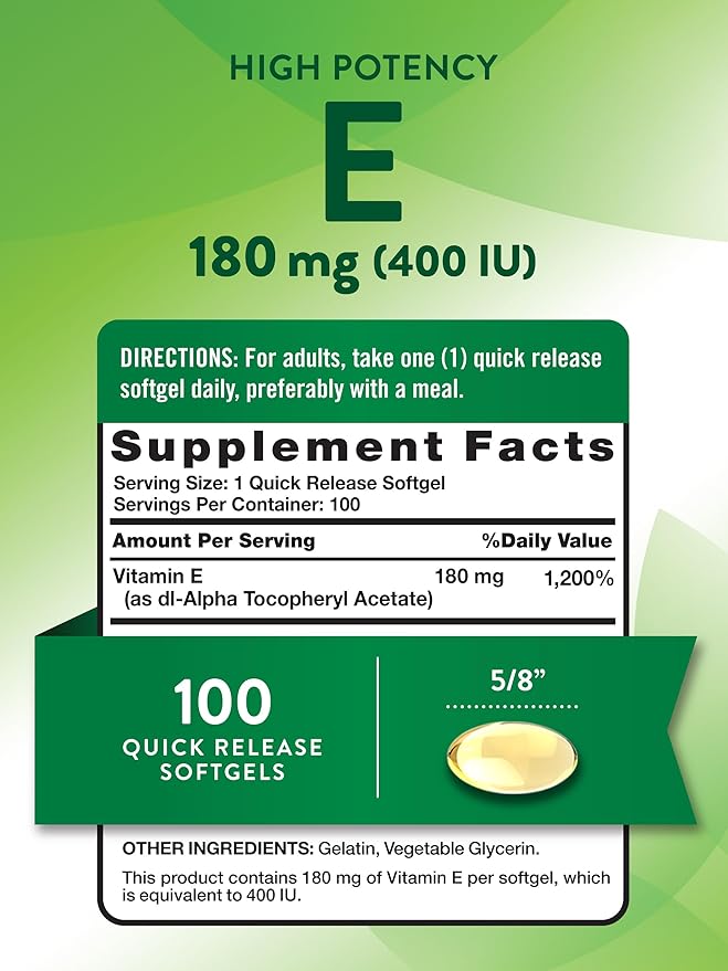 Nature's Truth Vitamin E Softgels | 400 IU 180mg | 100 Count | Non-GMO & Gluten Free Supplement