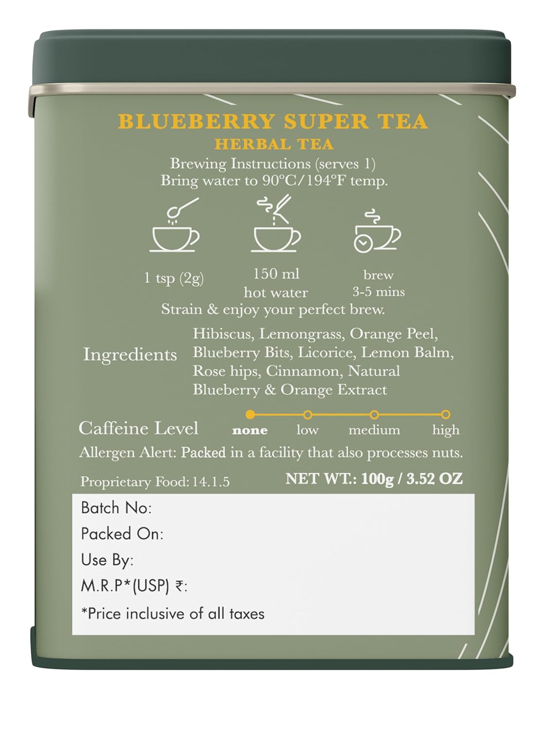 Luxmi Estates - Blueberry Herbal - Organic Blueberry Tea 100g (50 Cups) | Certified Organic Tea | Caffeine-Free