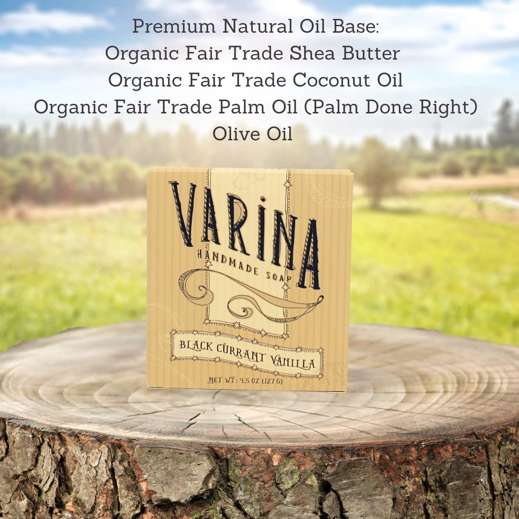 Varina Natural Black Currant Vanilla Bar Soap - Gentle Cleansing for Sensitive Skin, Sweet and Vanilla - 3 Pack