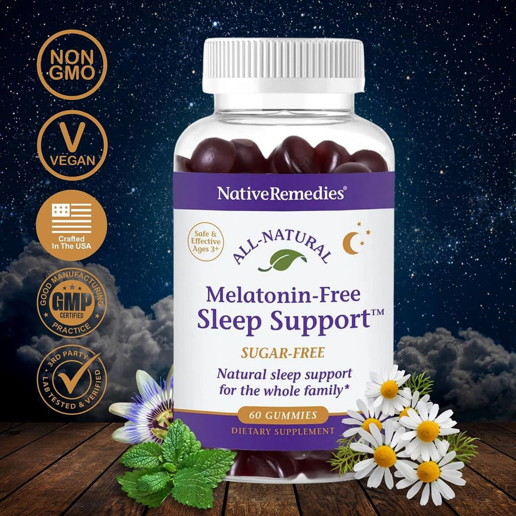 Native Remedies Melatonin-Free Sleep Gummies – Sugar-Free Herbal Formula with GABA, Magnesium, L-Theanine & Valerian – Sleep Aid Natural Support for Adults - 60 Calm Gummy Vitamins