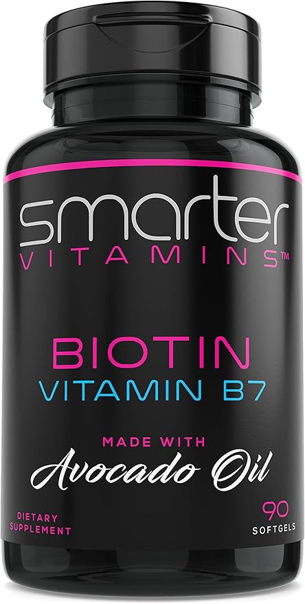 Smarter Biotin 5000mcg in Avocado Oil, Vitamin B7, Hair, Skin & Nail Support, Non-GMO, 90 Mini Liquid Softgels, No Soy