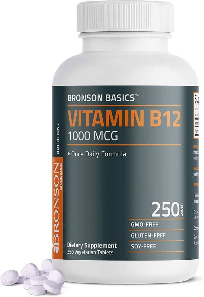Bronson Vitamin B12 1000mcg Once Daily Formula Non-GMO, 250 Vegetarian Tablets