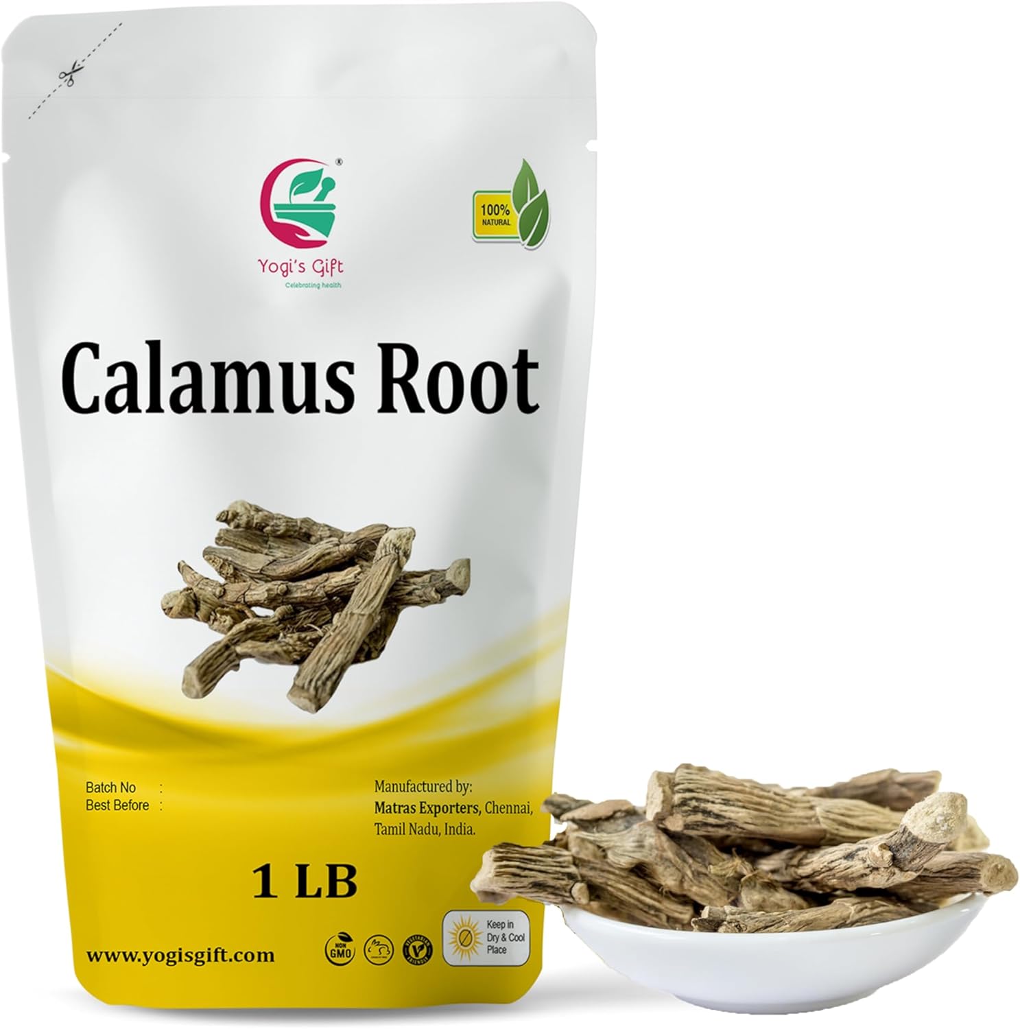 Yogi's Gift Sacred Ayurvedic Loose Herbs | Calamus root 1 lb | Vacha/Sweet Flag/Vasambu/Acorus Calamus Whole Root | Raw Herbs - 100% Naturally Dried Whole herb
