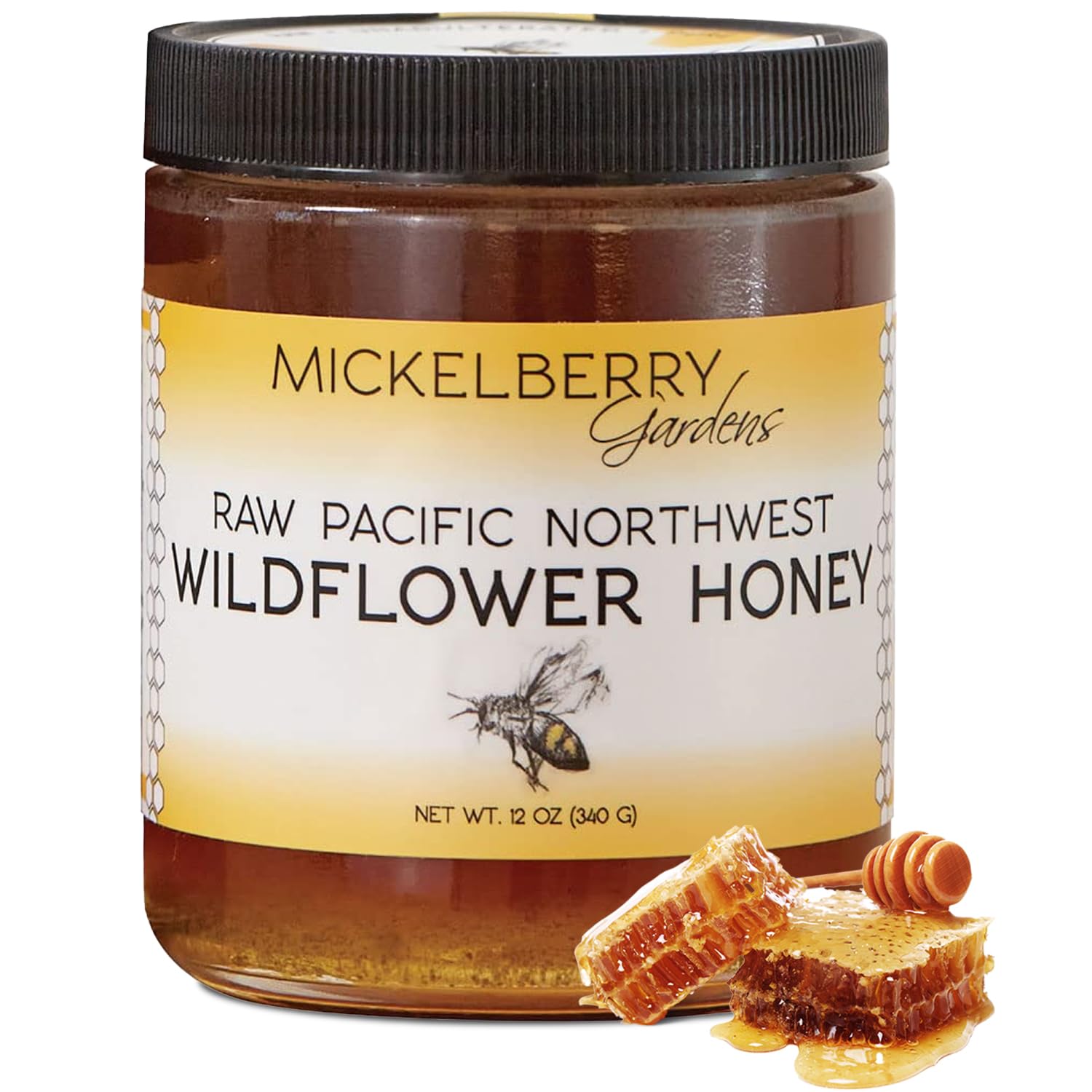 Raw Wildflower Honey - Pure, Unadulterated, Clean, Grade A Strained Honey from the Pacific Northwest (12 ounces)