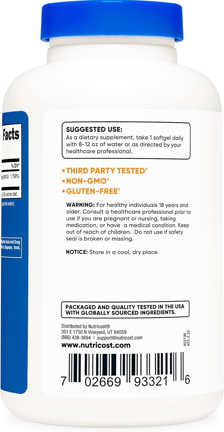 Nutricost Vitamin E 400 IU, 240 Softgel Capsules (3 Bottles)