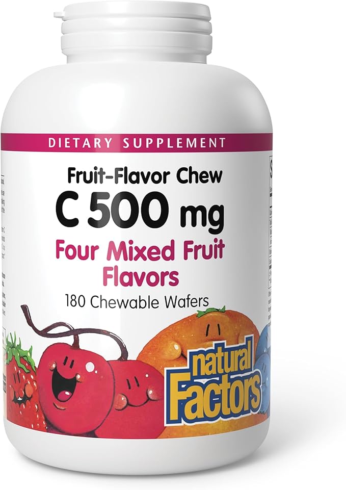 Natural Factors - Vitamin C 500mg, 100% Natural Fruit Chew, Mixed Fruit, 180 Chewable Wafers