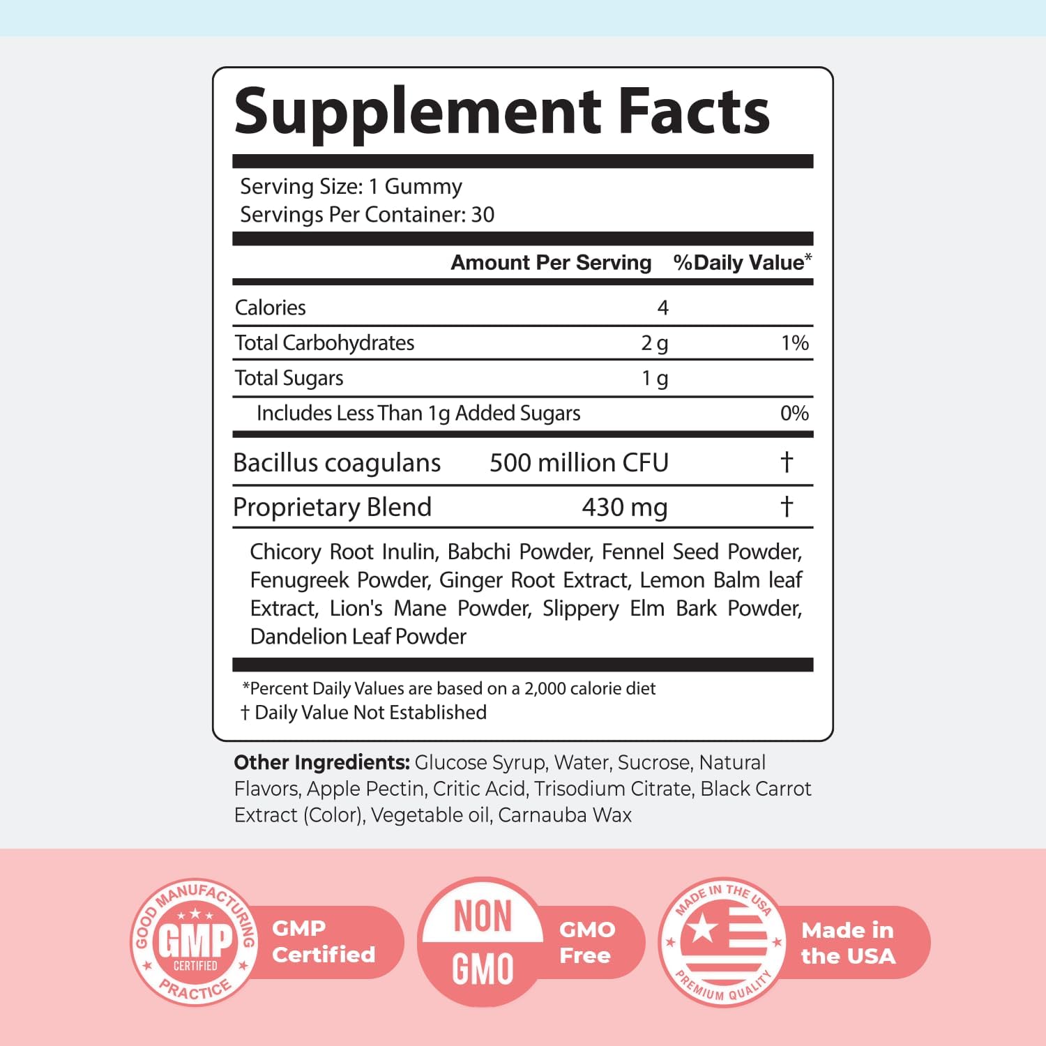 PrimeBiome Probiotic Gummies – Plant-Based Blend with Inulin, Lion’s Mane, Ginger & More– Non-GMO, No Stimulants, GMP Certified – 30 Gummies, 6 Month Supply