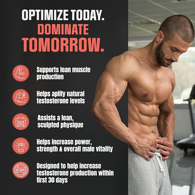 Ultra Test PRO | 9 in 1 Testosterone + Blood Flow Booster Supplement for Male Performance | Build Strength, Muscle, Energy Boost, Vitality | Horny Goat Weed, Maca + 7 More | 60 Capsules for Men