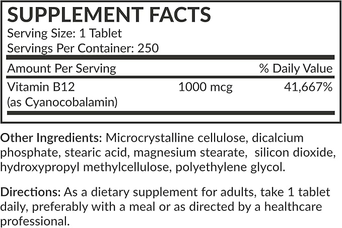 Futurebiotics Vitamin B12 1000mcg Vegetarian Friendly Non-GMO, 250 Tablets