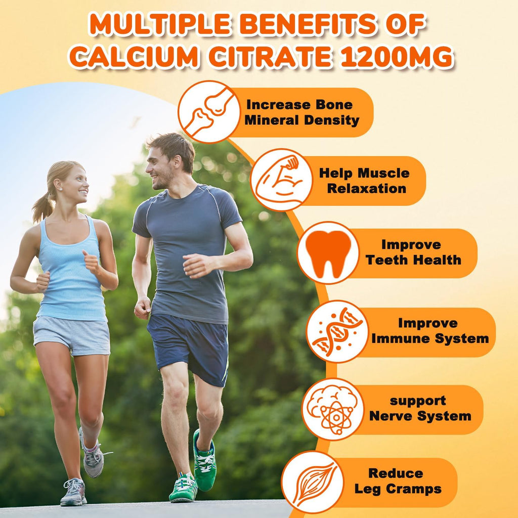 (2 Pack) Calcium Citrate Gummies,Calcium 1200 mg with Vitamin D3 and K2 for Women & Men.Supports Bone Muscle & Teeth - Natural Orange Flavor,120 Gummies- 60 Day Vegan Supply