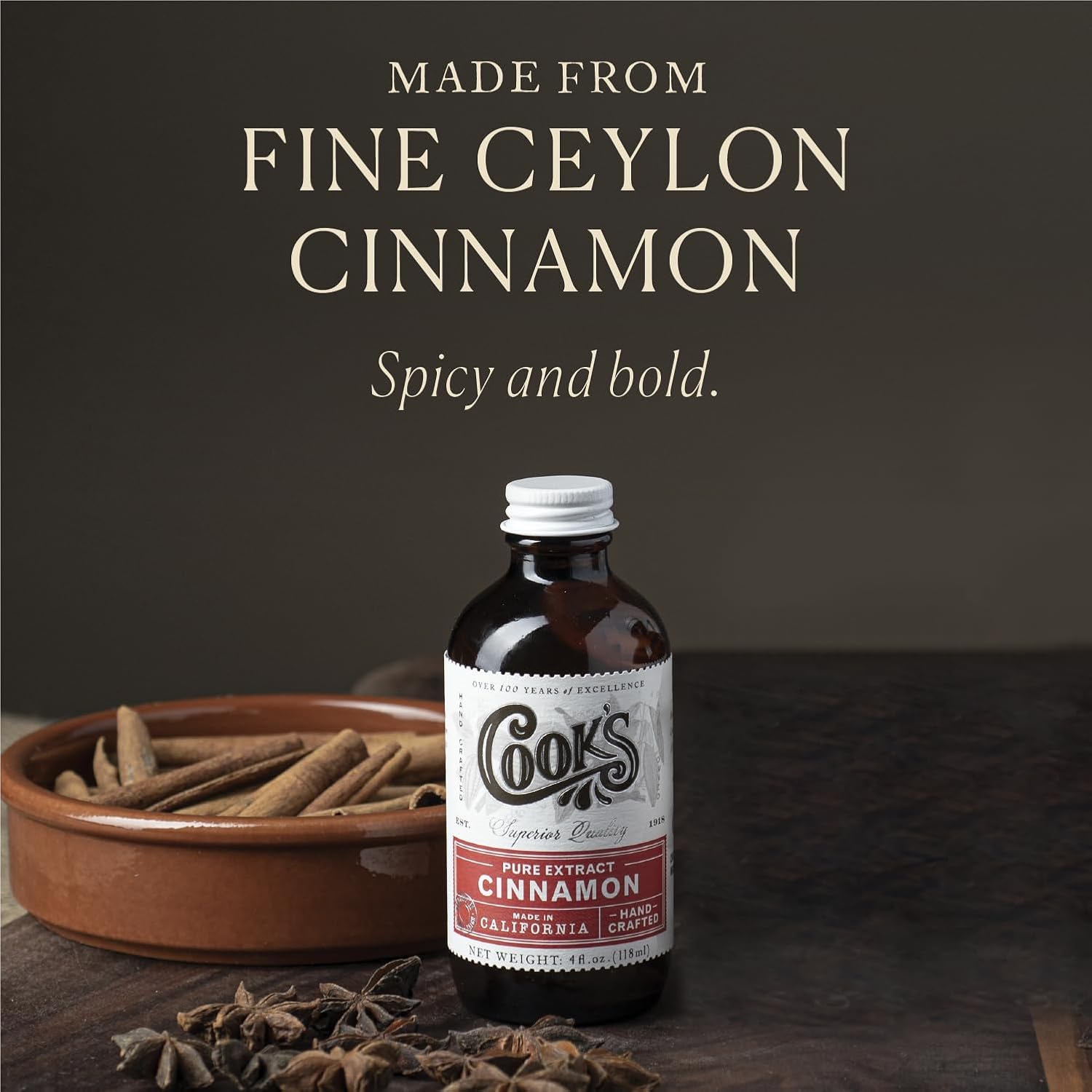 Cook's Pure Cinnamon Extract Made From Fine Ceylon Cinnamon, Premium All Natural Cinnamon Extract for Baking, Cooking, Beverages and Candies, 16 oz