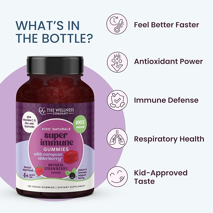 The Wellness Company Kids Naturals Elderberry Gummies – Immune Support with Vitamin C & Zinc | 60ct (1 Month Supply)