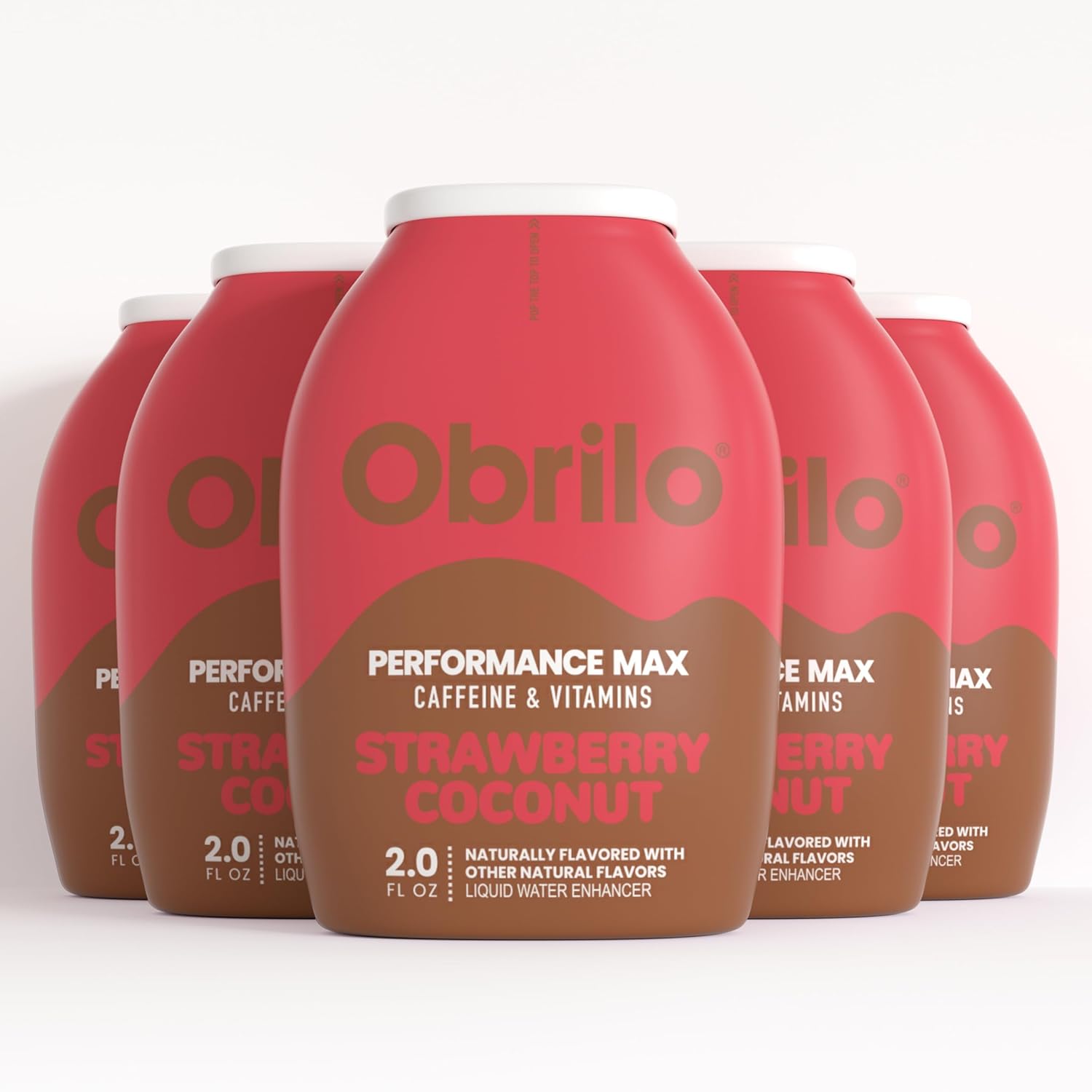 Obrilo Performance Energy Dye Free Water Enhancer - L-Theanine + Taurine + Vitamin Complex + Ginseng + Guarana Seed, 2.0 Fl. Oz. x 5 Bottles (Strawberry Coconut)