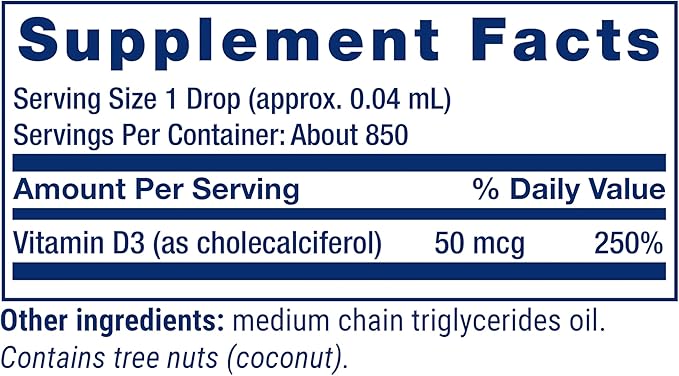 Life Extension Liquid Vitamin D3, 50 mcg (2000 IU), Immune System Support, Bone Health, Whole-Body Health, unflavored, Gluten-Free, Non-GMO, 29.57 ml
