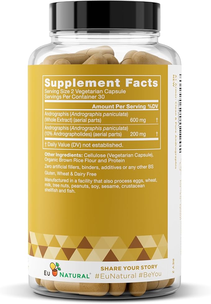 A+ Armor Andrographis Pure 800 Mg – Healthy Immune System Function, Physical Wellness, Potent Strength for Seasonal Protection – Full-Spectrum & Standardized – 60 Vegan Soft Capsules