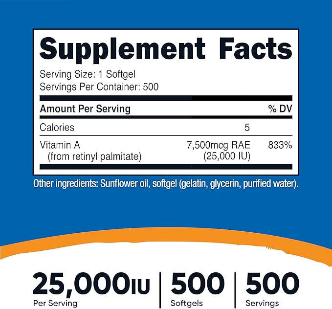 Nutricost Vitamin A 25000 IU, 500 Softgels, Non-GMO, Gluten Free