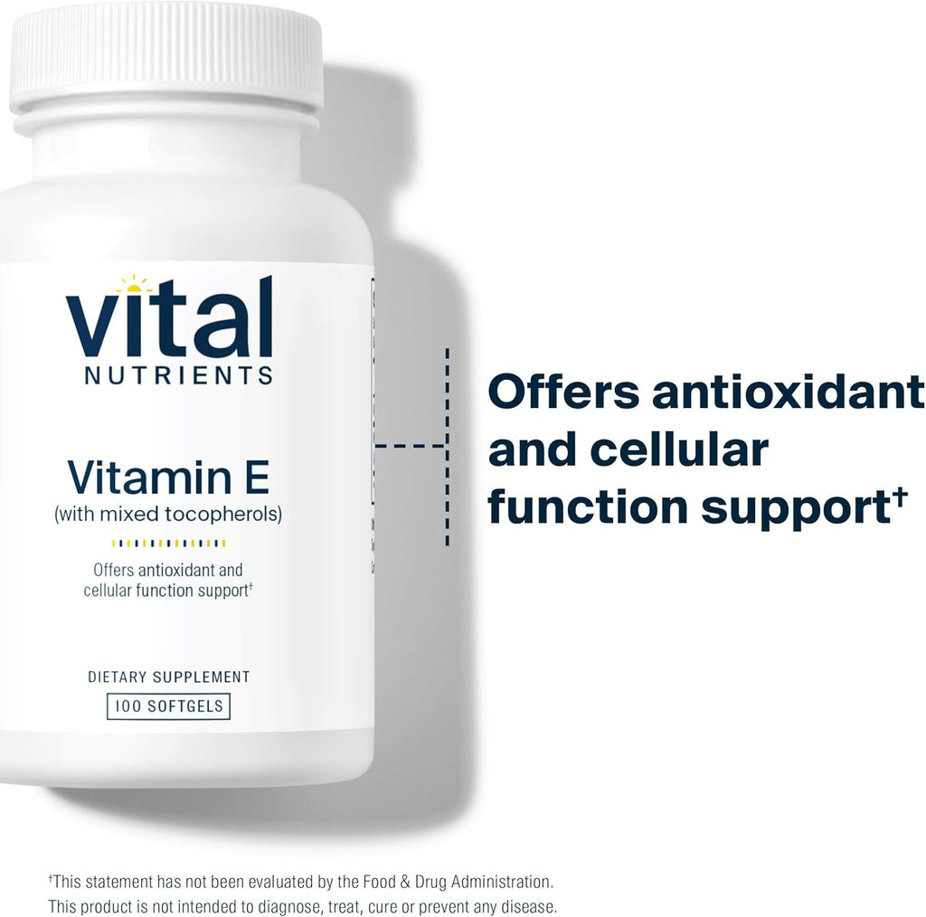 Vital Nutrients Vitamin E with Mixed Tocopherols | Potent Antioxidant Vitamin E Supplements to Support Cardiovascular Health* | Gluten and Dairy Free | Non-GMO | 100 Softgels