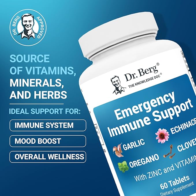 Dr. Berg Emergency Immune Support w/Echinacea - Potent Blend of Herbal Extracts (Warning: Strong Herbal Smells) - Immune Support Supplement Includes 2,000 IUs of Vitamin D & 10mg of Zinc - 60 Tablets