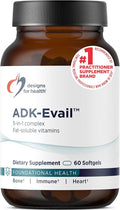 Designs for Health ADK Evail - 5000 IU VIT D3 with Vitamins A, E (Annatto Gamma Delta Tocotrienols), K (K1 + K2) - Fat Soluble Vitamin D Complex - Bone + Immune Support - Non-GMO (60 Softgels)