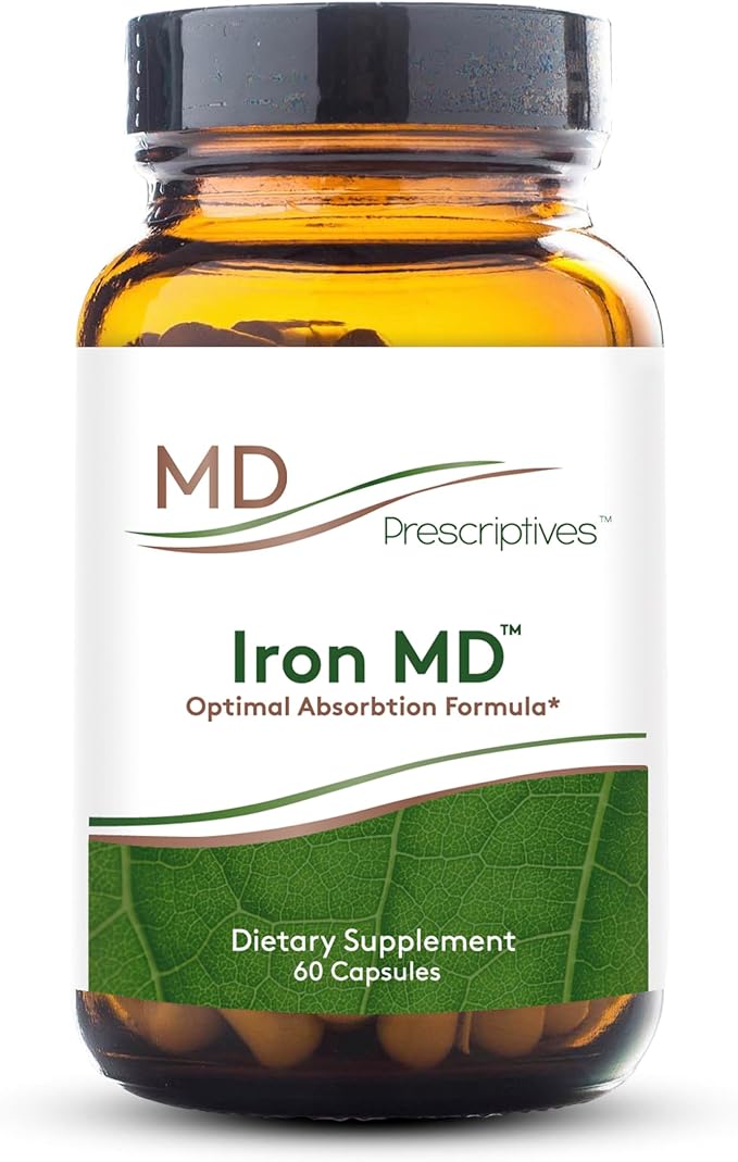 MD Prescriptives Iron MD Capsules - Daily Iron Supplement for Women & Men with Vitamin C, Vitamin B12 & Folic Acid - Optimal Absorption Formula - 60 Veg Capsules