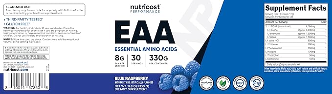 Nutricost EAA Powder 30 Servings (Blue Raspberry) - Essential Amino Acids - Non-GMO, Gluten Free, Vegetarian Friendly