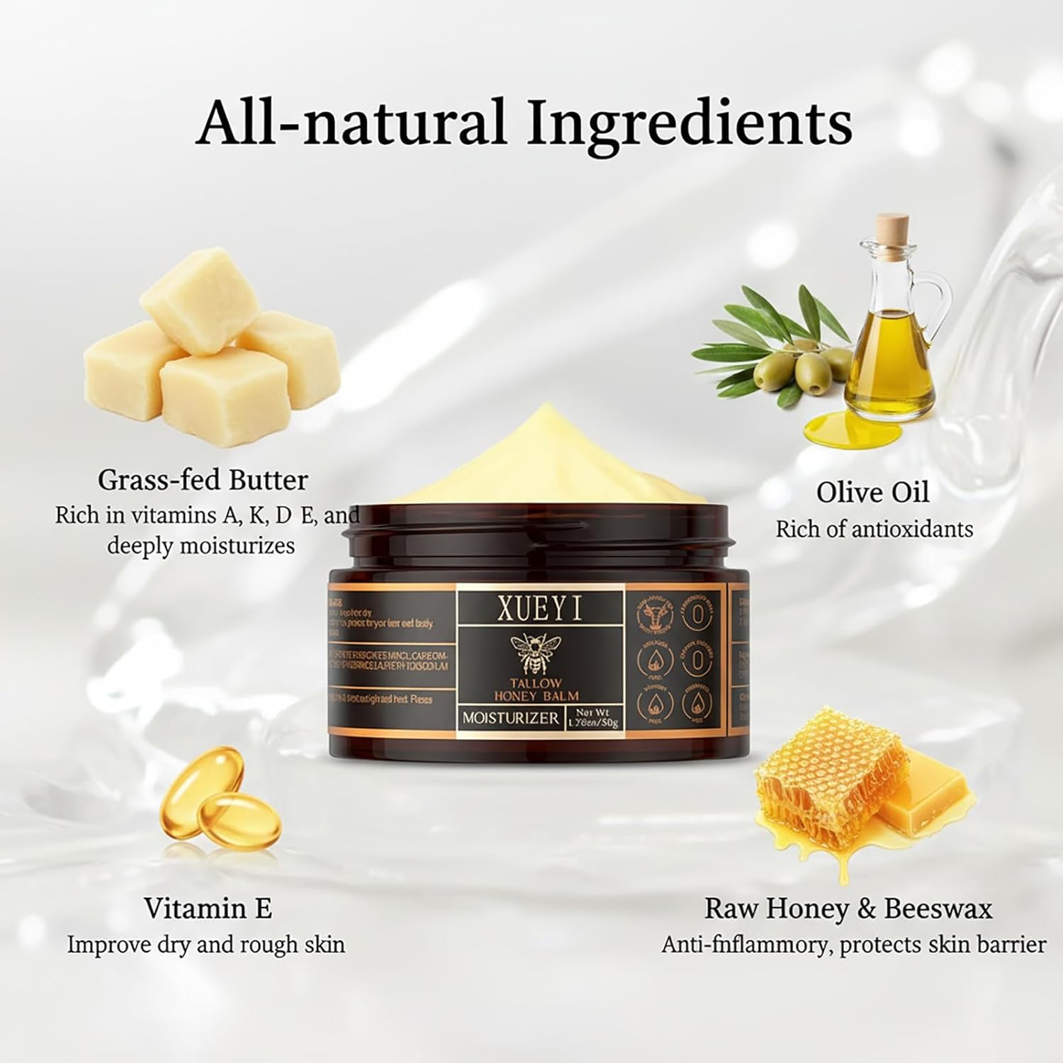 Tallow and Honey Balm - Beef Tallow for Skin, Moisturizer with Organic Grass-Fed Beef Tallow & Raw Wild Honey, Keep Skin Moist, All-Natural Moisturizer（2 Pack, 3.52Oz）