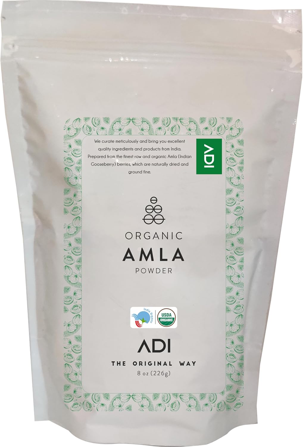 ADI Organic Amla Powder 8oz, 100% Pure Natural Amalaki Powder, Support hair growth, Indian gooseberry, Natural Vitamin C, USDA Certified