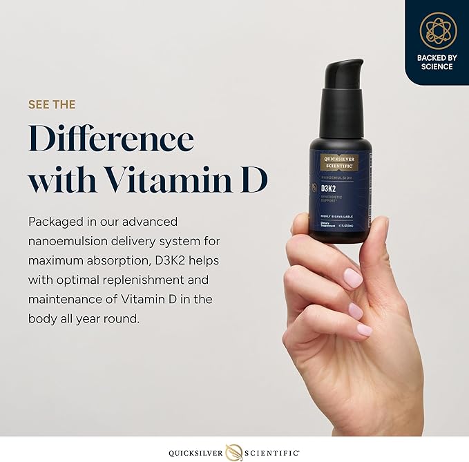 Quicksilver Scientific Nanoemulsified D3K2 - Emulsified Liquid Vitamin D3 + K2 MK7 Liposomal Supplement for Heart, Bone Health + Immune Support - Bioactive 2500IU for Enhanced Absorption (1.7oz/50ml)