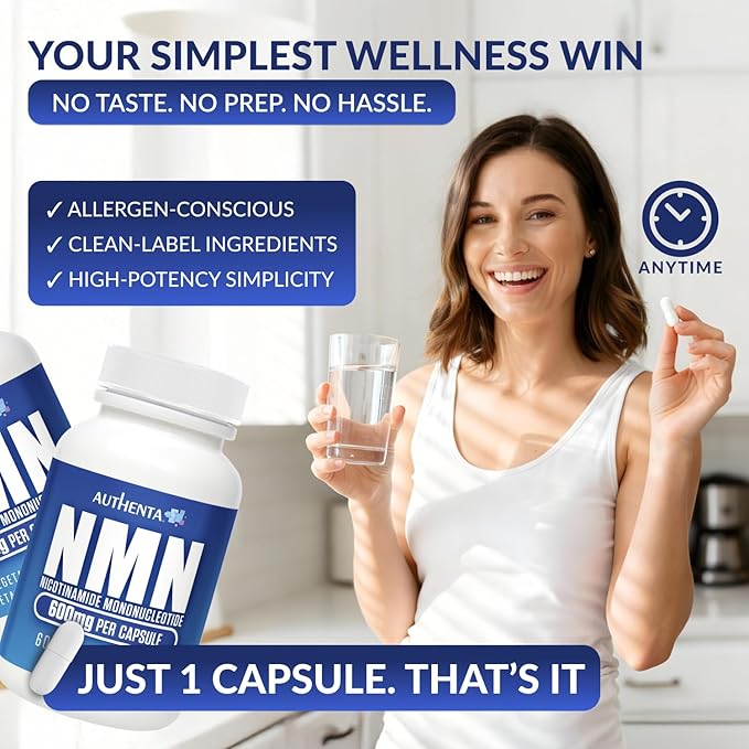 NMN Supplement 600 mg/Capsule Once Daily | 99% Pure Beta Nicotinamide Mononucleotide | Potent NAD⁺ Precursor | Supports Cellular Energy & Metabolism | Vegan, Non-GMO, Third-Party Tested & Gluten-Free