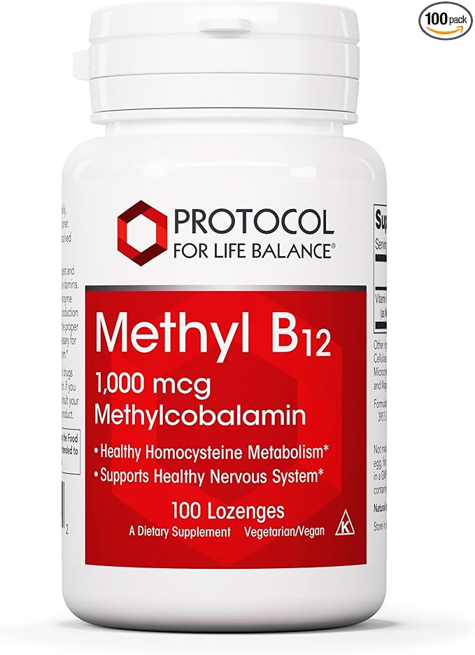 PROTOCOL FOR LIFE BALANCE Methyl B12 1,000mcg - Vitamin B12 for Homocysteine Metabolism - Support Brain Health & Health Nervous System - Kosher, Halal & Vegan - 100 Lozenges