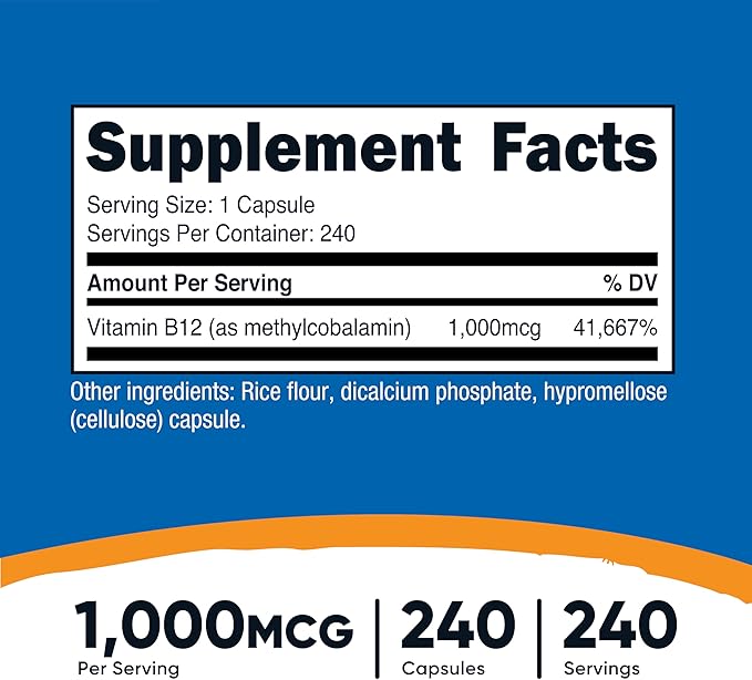 Nutricost Vitamin B12 (Methylcobalamin) 1000mcg, 240 Capsules - Vegetarian, Non-GMO & Gluten Free B12 Supplement
