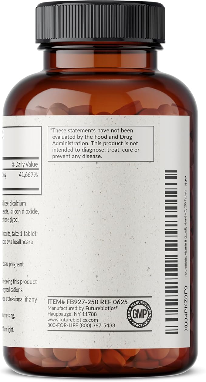 Futurebiotics Vitamin B12 1000mcg Vegetarian Friendly Non-GMO, 250 Tablets