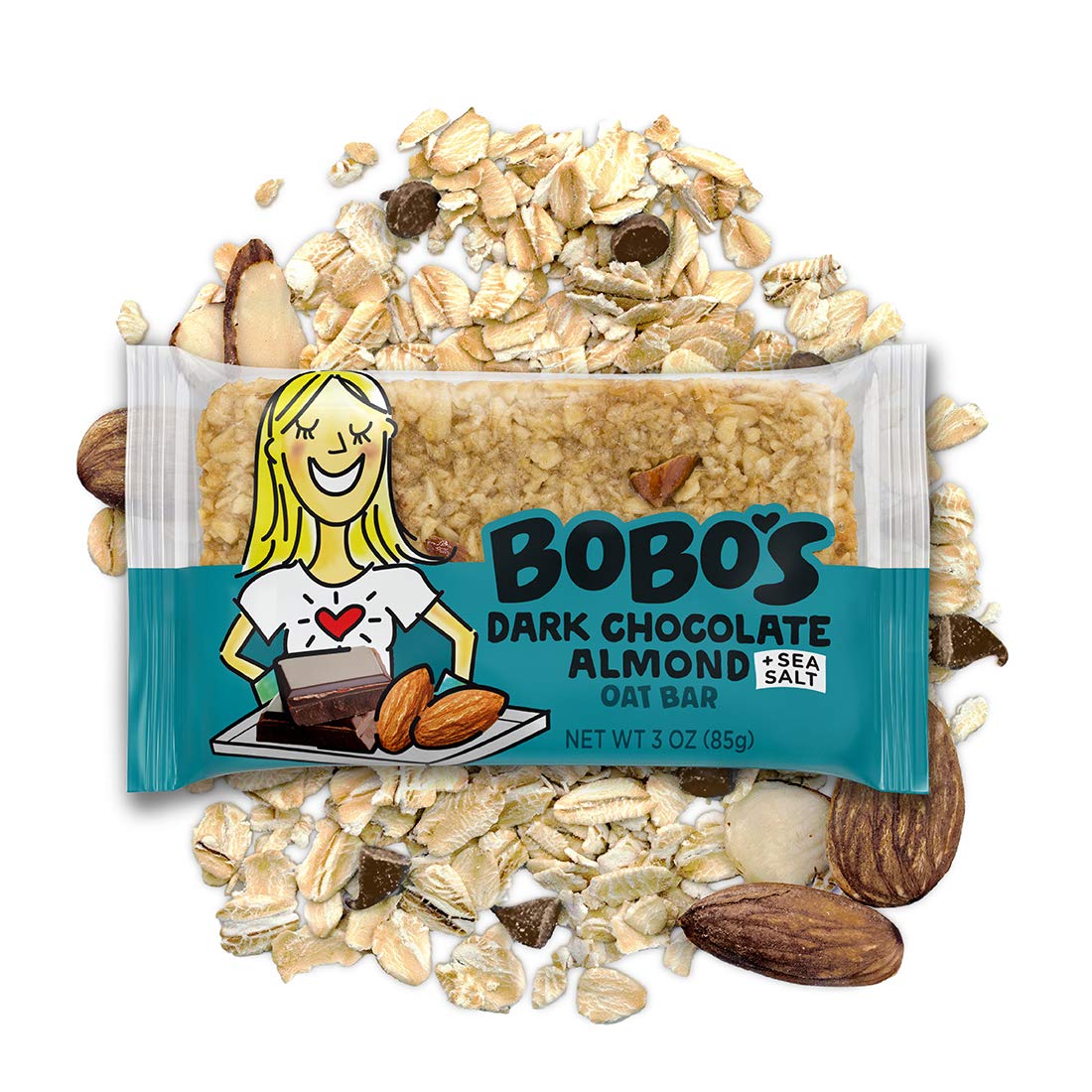Bobo's Dark Chocolate Almond Sea Salt Oat Bars, Gluten Free, Non-GMO, Whole Grain Oats, Pack of 12 | Snack Bars | On-the-Go | Made with Simple Ingredients