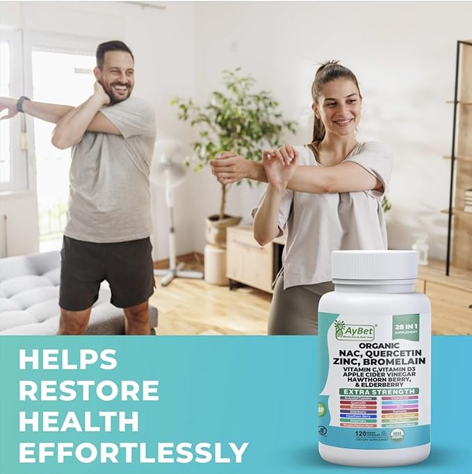 NAC-n-acetyl cysteine- Quercetin Zinc Bromelain Supplement | Extra Strength with Vit C, D3, Apple Cider Vinegar, Elderberry, Hawthorn Berry, Turmeric | Immune Support|120 Vegan Capsules | USDA Organic