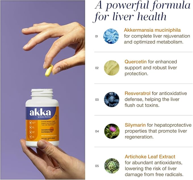 AKKA 4 Pack Premium Liver Cleanse Detox & Repair Superbiotic - Supports Liver Health & Function, Boosts Energy, Digestion & Metabolism with Bioavailable Pasteurized Akkermansia, Non-GMO, Gluten-Free
