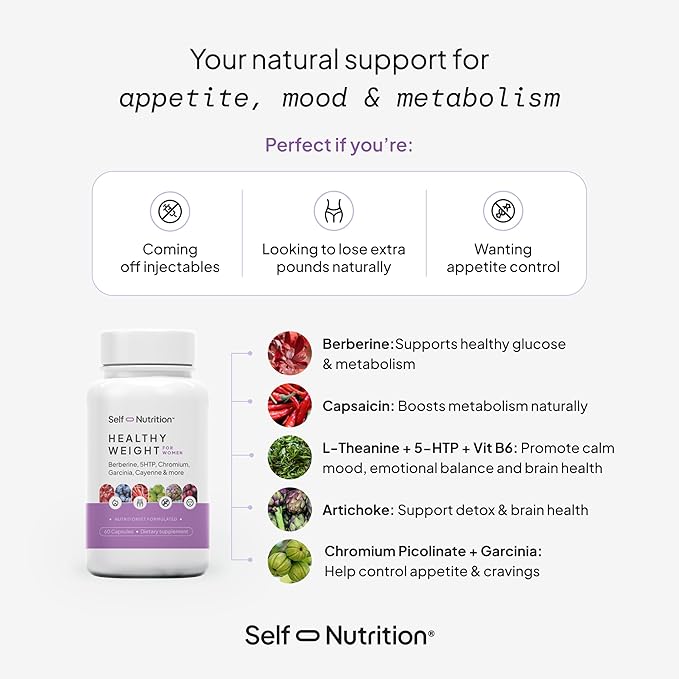 Healthy Weight Loss Supplement for Women, Vegan, Appetite and Craving Control, Fat Burner, Metaboilism Booster, Weight Loss Supplement, Metabolism and Mood Booster - 60 Units