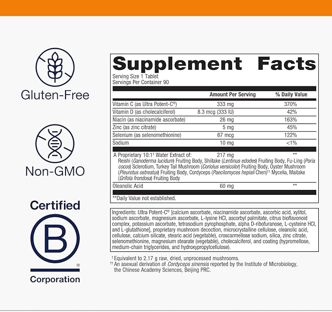 Metagenics ImmuCore - Immune Support with Vitamins C & D3, Zinc, Selenium & Mushroom Extracts* - Antioxidant & Respiratory Support* - NonGMO, GlutenFree - 90 Tablets