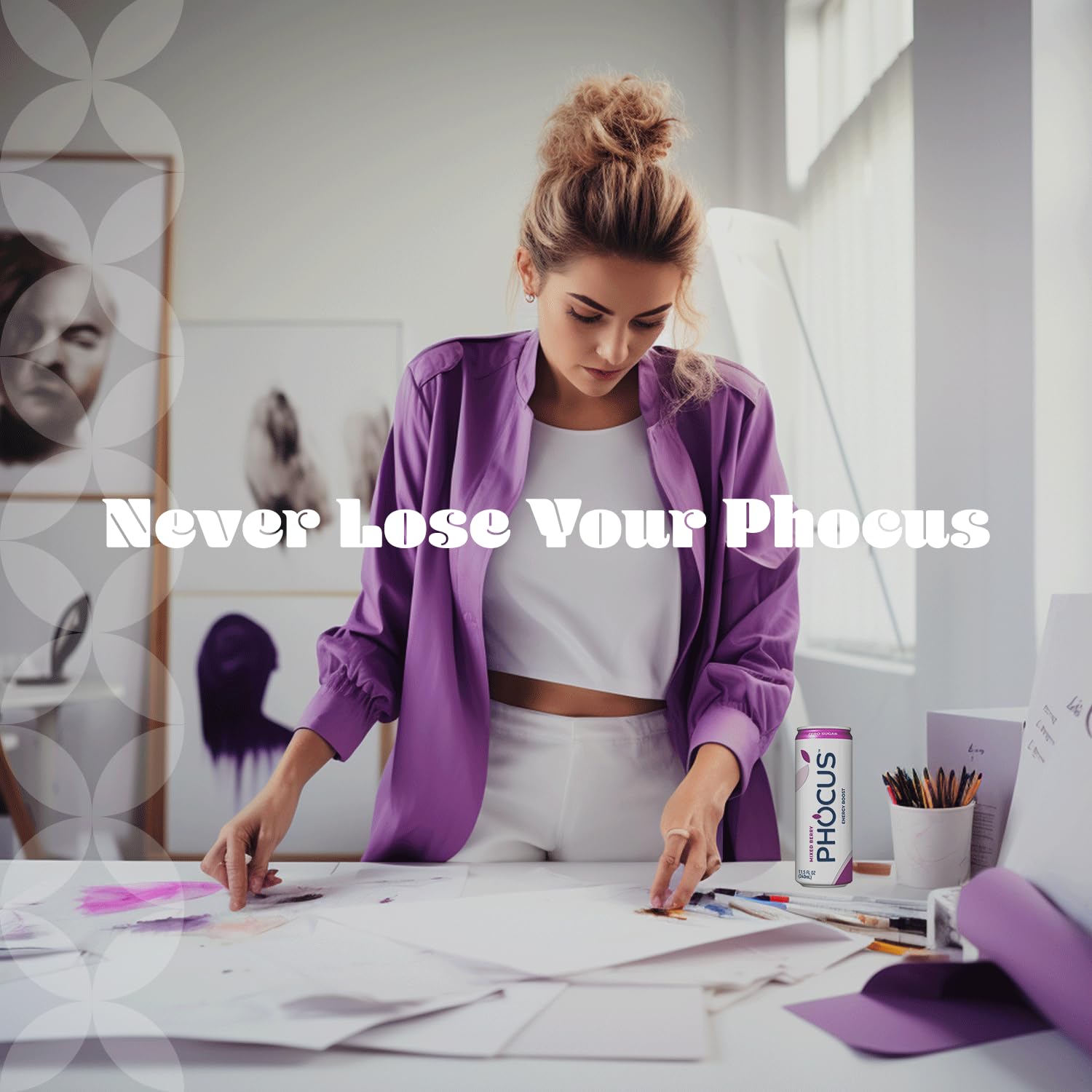 Phocus Caffeinated Sparkling Water - Mixed Berry - Clean Energy with Caffeine + L-Theanine - 0 Sugars, Calories or Carbs - Non GMO, Whole 30, Keto, Vegan, Kosher - 11.5 Fl Oz. (12 Pack)