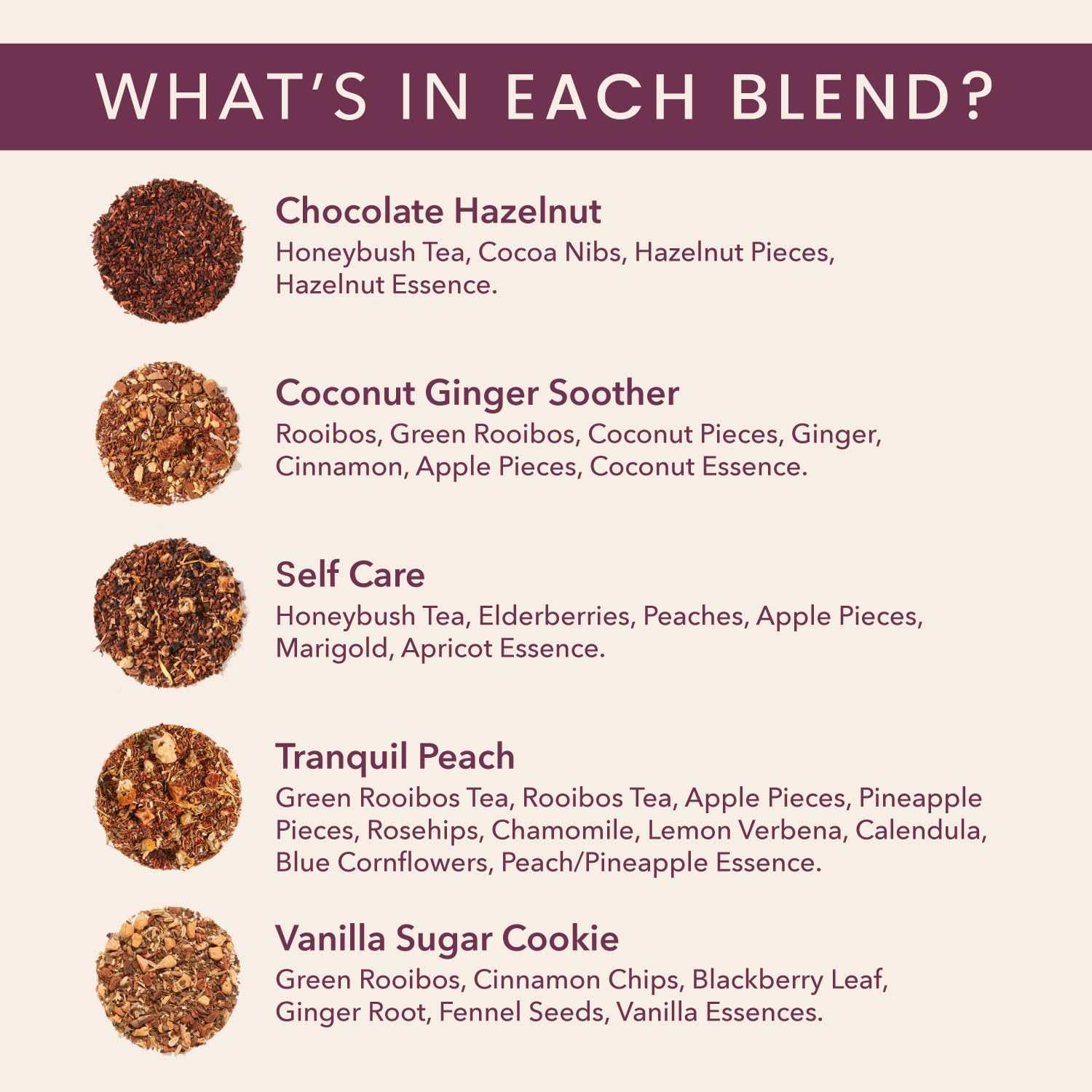 Herbal Tea Sampler – 5 Caffeine-Free Loose Leaf Blends for Sleep and Relaxation, Fruity and Dessert-Inspired Flavors, 75 to 100 Cups – Handcrafted in USA – Plum Deluxe