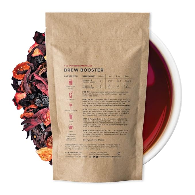 Kombucha.com Wildberry Marmalade BREW BOOSTER - Super Premium Elderberry, Currant, Strawberry Blend w/ Hibiscus & Botanicals for Creating Store Quality Kombucha, Flavored Iced Tea, Sangria, and More - All Natural, Loose Leaf, Caffeine Free, No Artifici...