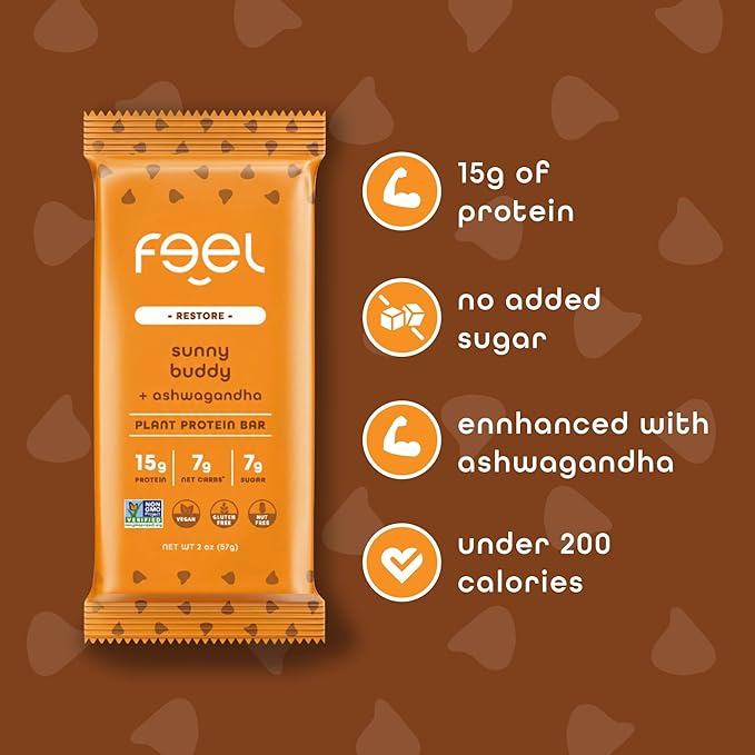 Feel Vegan Protein Bars | Sunbutta Choco Chip | Keto | Gluten Free | Organic | 15g Plant Protein | Low Carb | High Protein | Dairy Free | Low Sugar | Nut, Grain, Soy Free | Non GMO | 10 Pack