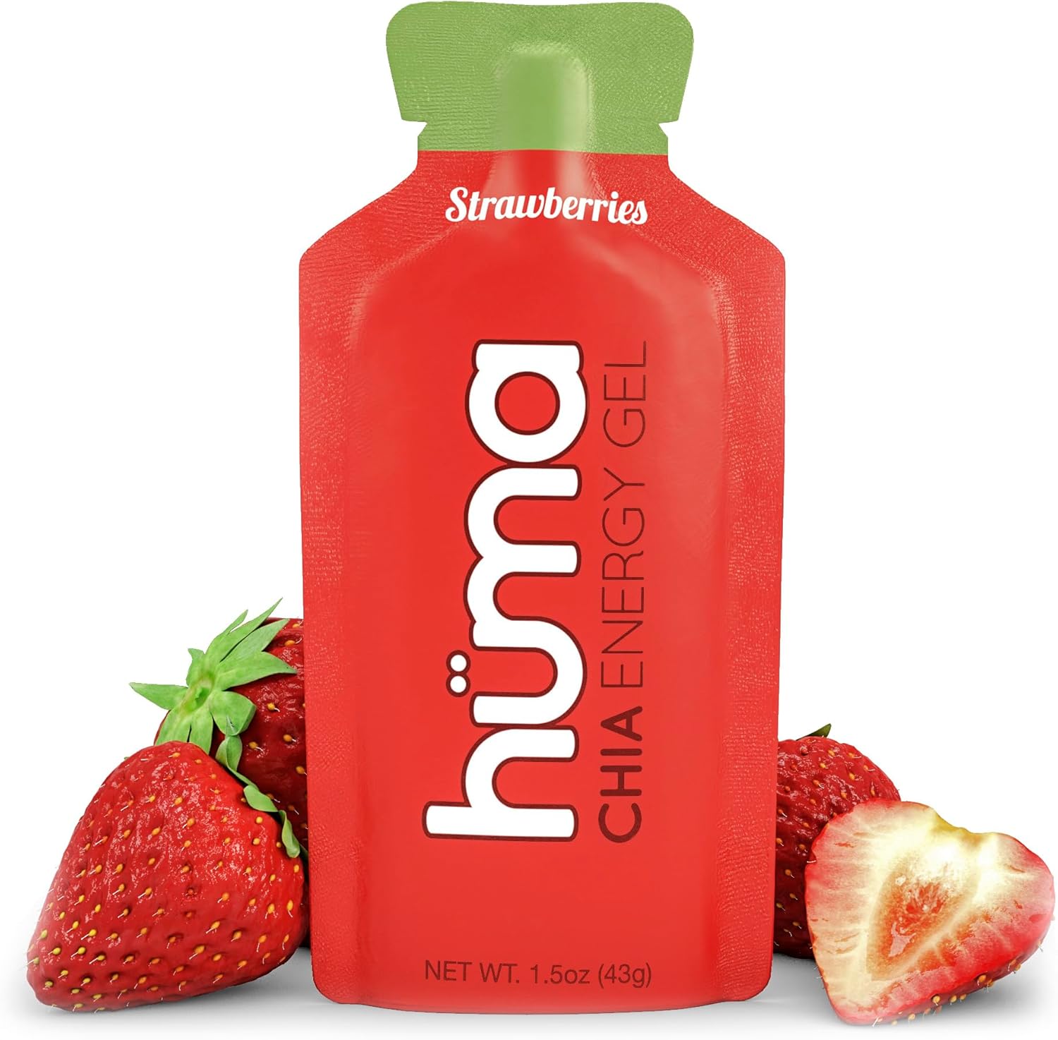 Huma Chia Energy Gel, Strawberries, 24 Gels - Stomach Friendly, Real Food Energy Gels for Endurance Exercise