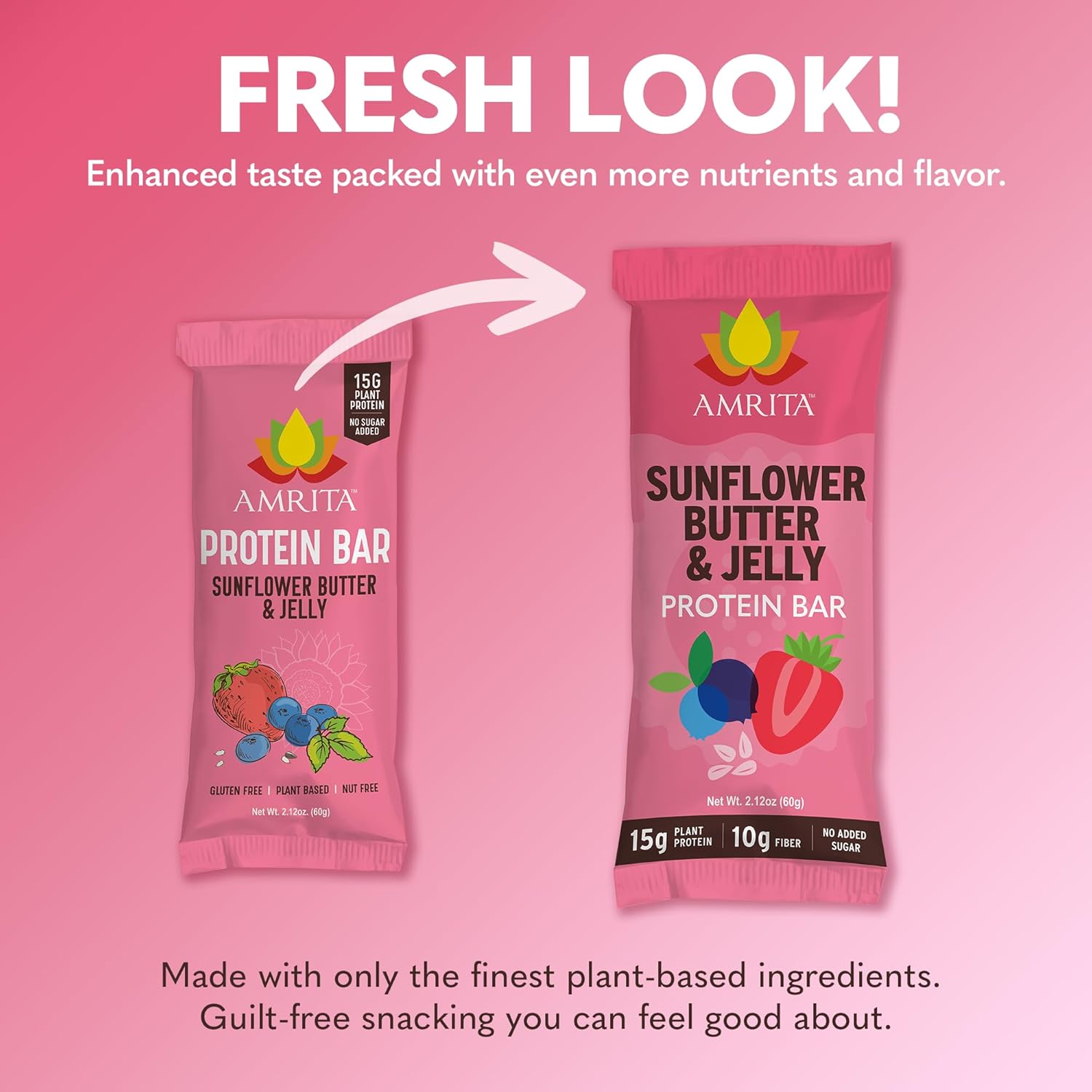 Amrita Nut Free Sunflower Butter & Jelly Vegan Protein Bars (12 Count) | 15g Plant-Based Protein Bar | Peanut Free, Gluten Free, and Dairy Free | Low Sugar, High Fiber, Healthy School-Safe Snacks