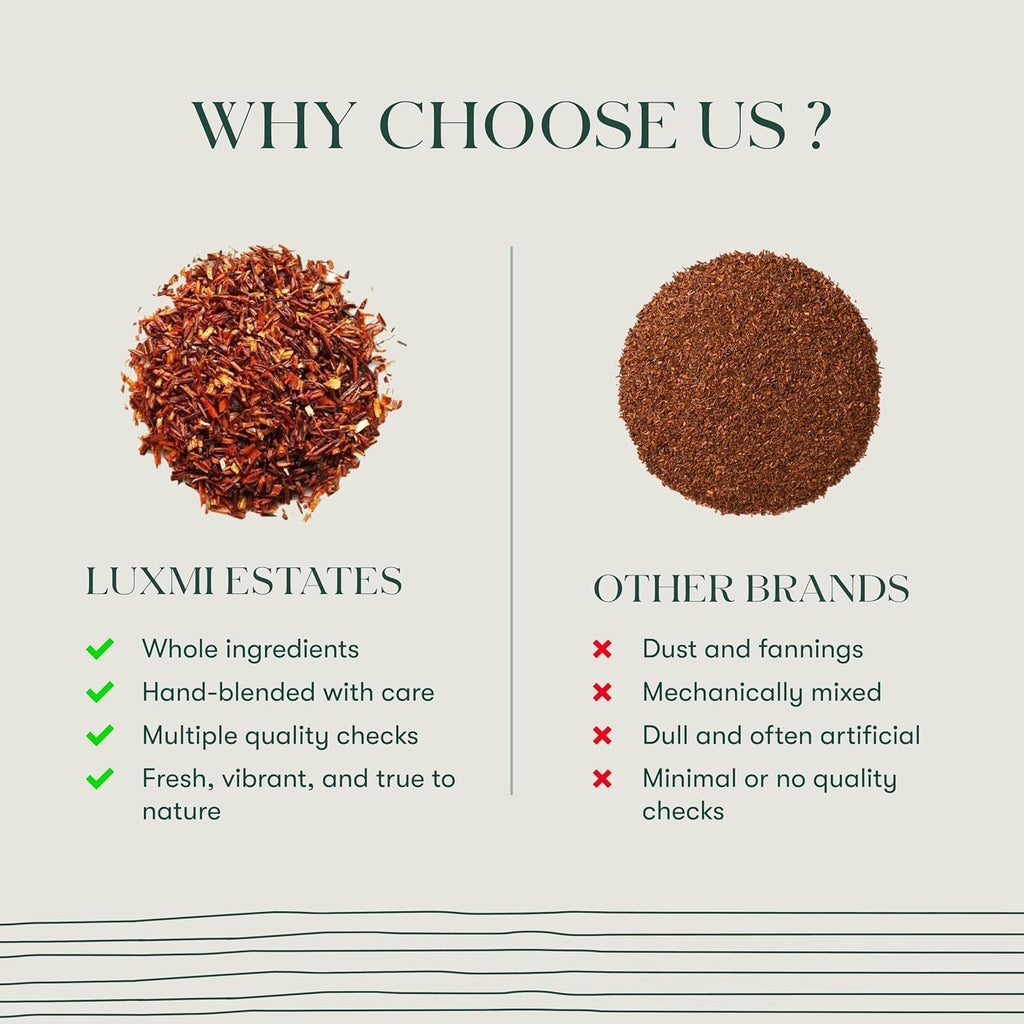Luxmi Estates - Rooibos Chai - Organic Rooibos Tea with Spices - Loose Leaf - 100g (50 Cups), Limited Fall Tea with Cinnamon, Cardamom and Clove, Perfect for Relaxation