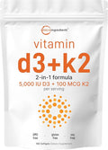 Micro Ingredients Vitamin D3 5,000 IU + K2 MK-7 100 mcg, 180 Softgels | 2-in-1 Formula | Easy to Swallow, Non-GMO
