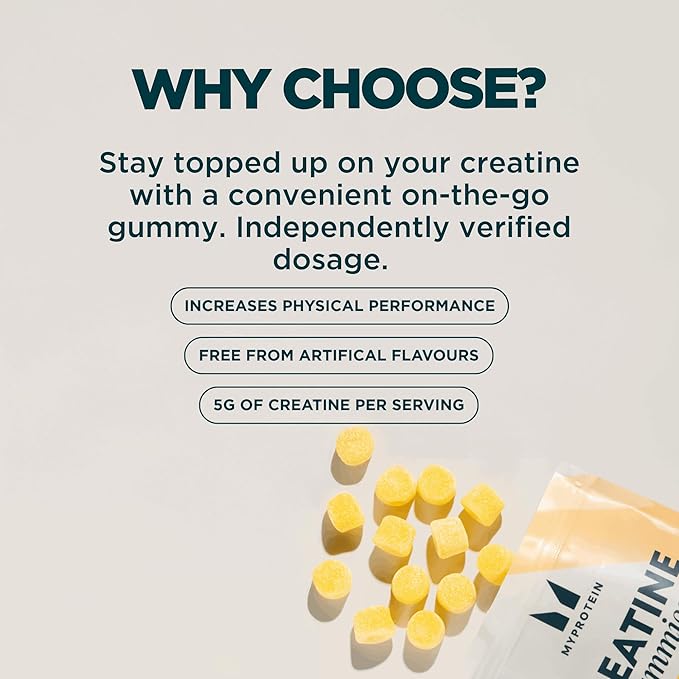 Myprotein Creatine Gummies, 5g Creatine Monohydrate per Serving, Lemon, 90 Count, 18 Servings, Chewable Post/Pre Workout Strength & Recovery Sports Nutrition Supplement, Vegan, Non-GMO