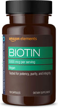 Amazon Elements Vegan Biotin 5000 mcg - Hair, Skin, Nails, 130 Capsules (4 month supply) (Packaging may vary)